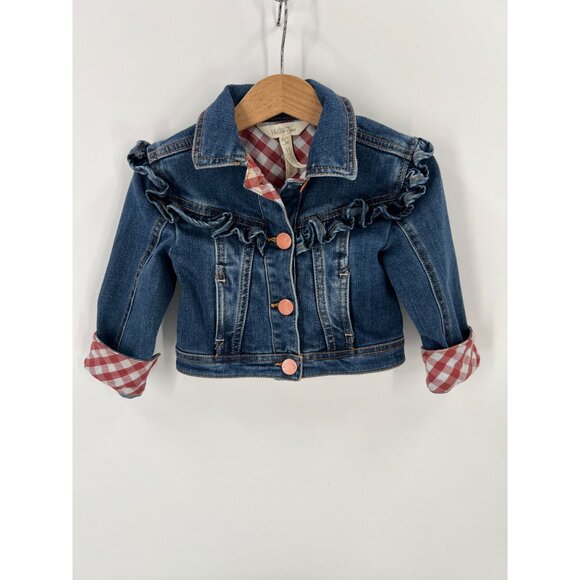 Matilda Jane Girls Size 2 Ruffled Gingham Denim Jacket Boho Whimsical - Picture 13 of 13